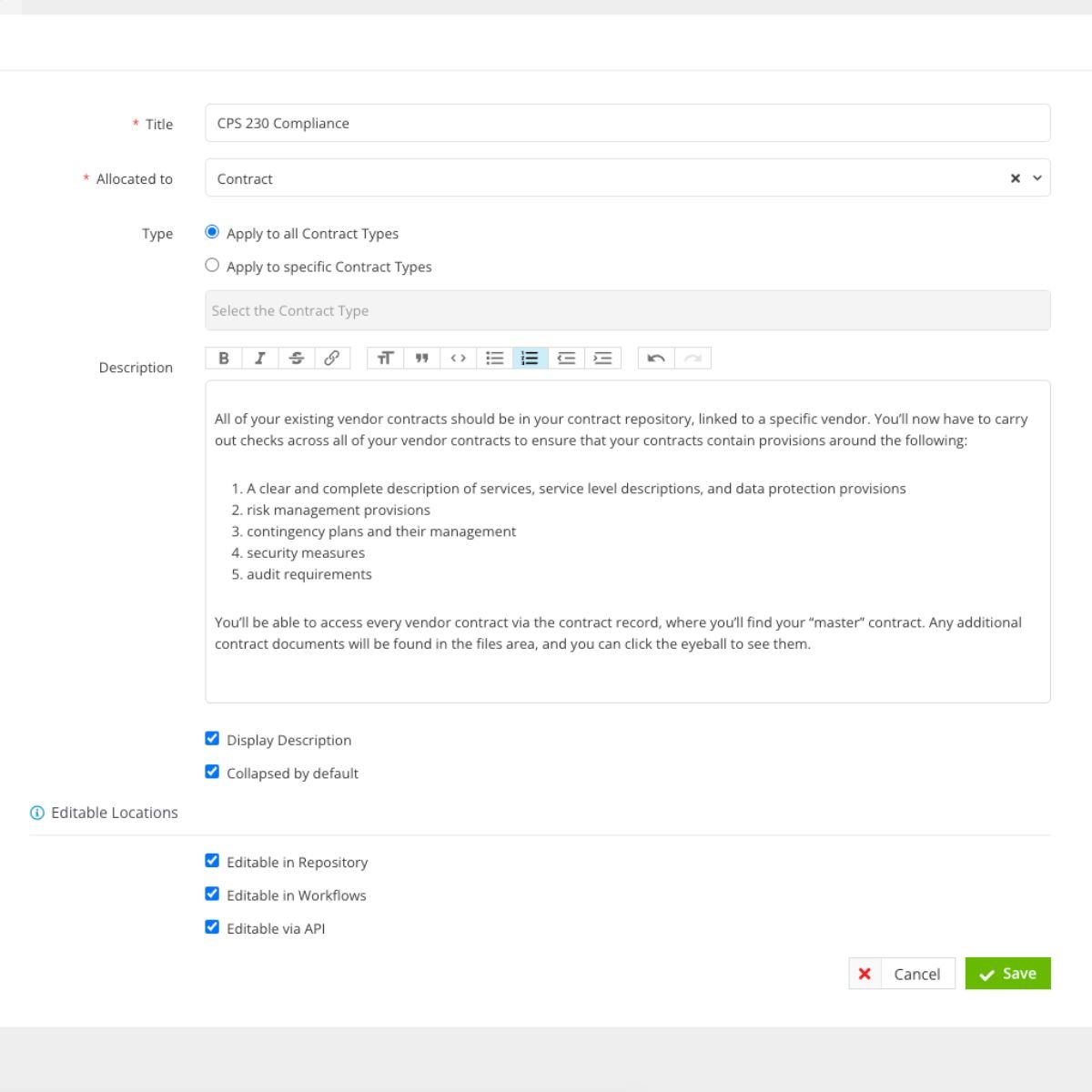 CPS 230 Custom Data Section Creation 